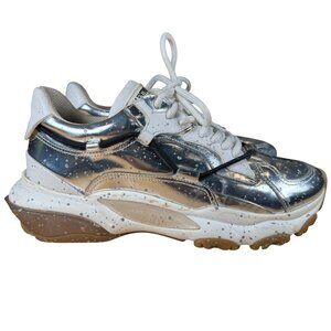 Valentino Garavani Bounce Silver Metallic Paint Splatter Oversized Sneakers Size